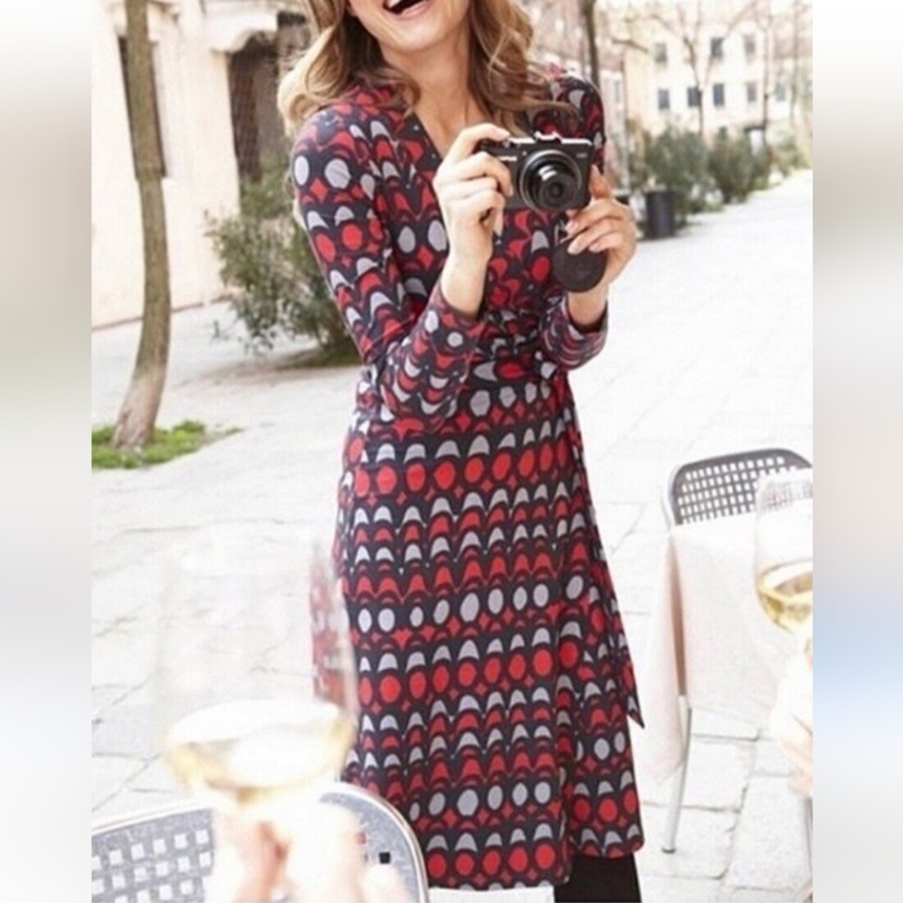 Boden | Elodie Geometric Print Long Sleeve Jersey Wrap Dress Size 12R